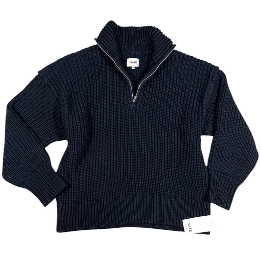 NEW NWT MATE the Label Organic Cotton Half Zip Sweater Jet Black M/L